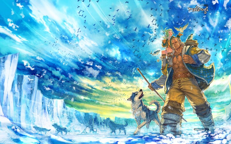 Man with Wolf in Snow — Blue, Dramatic, Winter, Digital Art