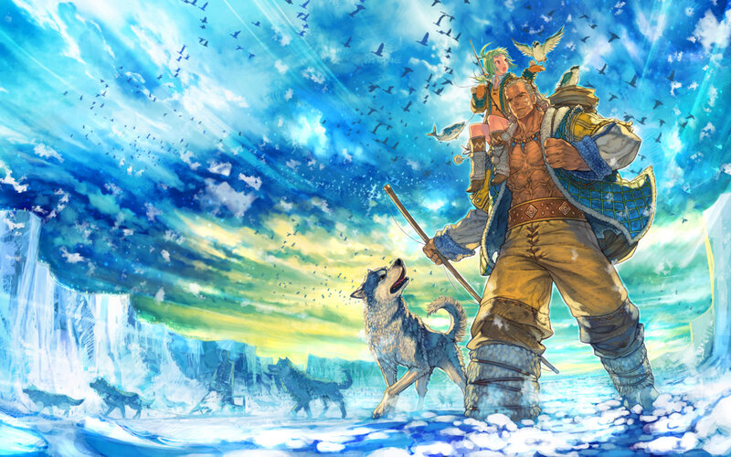 Man with Wolf in Snow