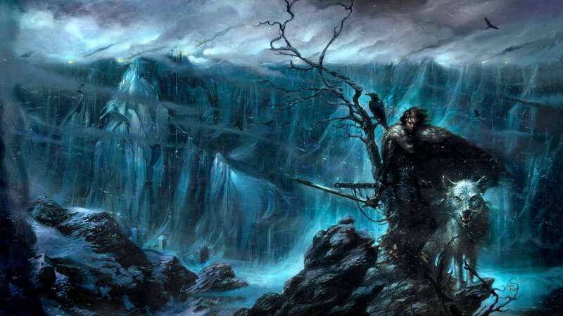 Man with Wolf in Storm
