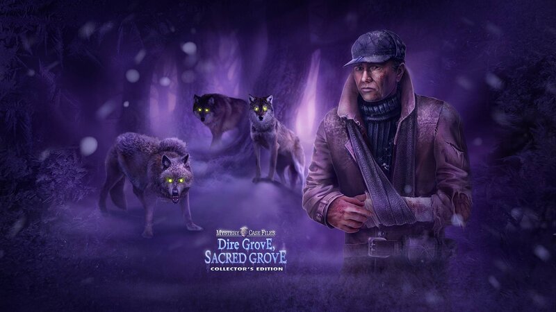 Man with Wolves in Forest — Purple
