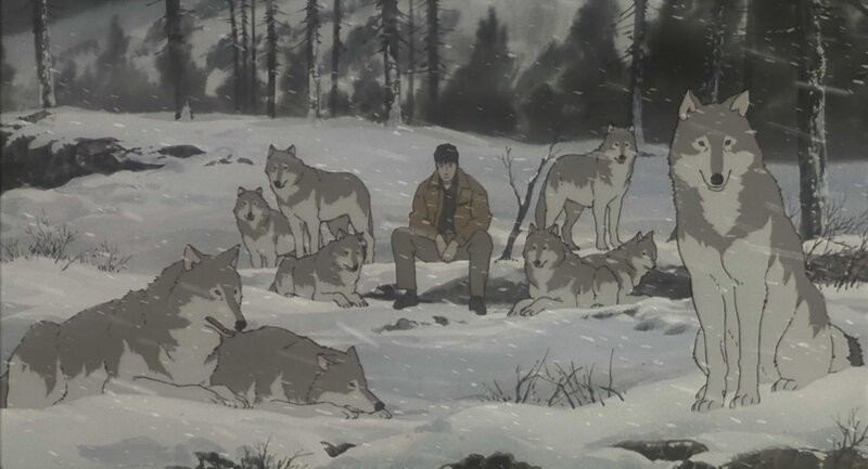 man with wolves in snow