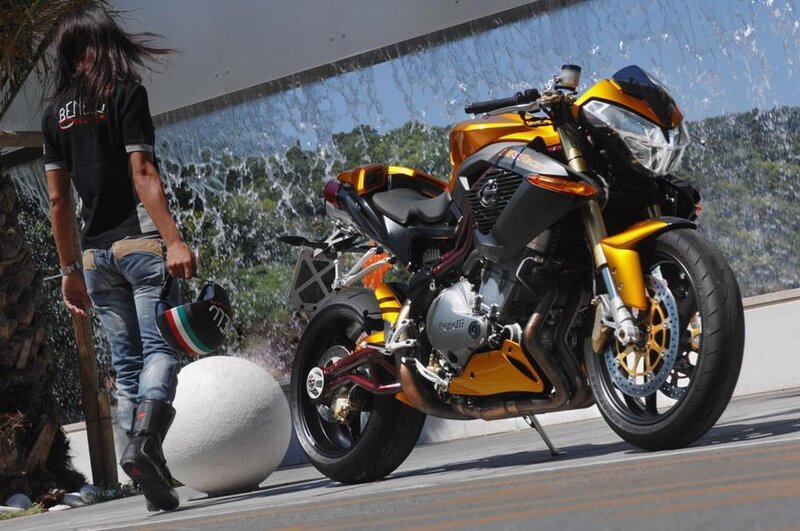 Man with yellow motorcycle