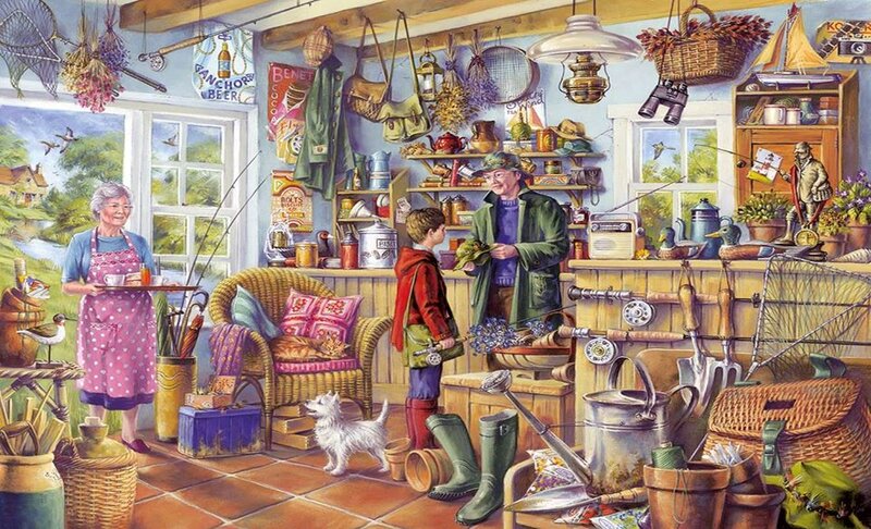 Man Woman Boy in Shed