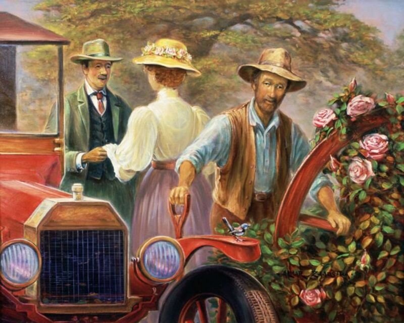 Man Woman in Vintage Car