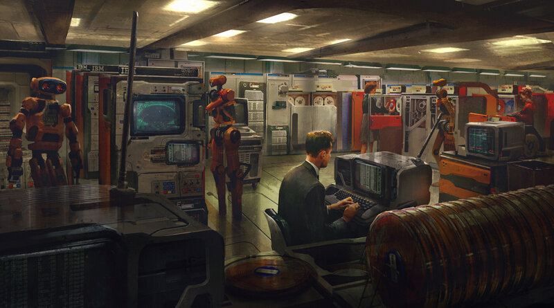 Man Working at Computer — Orange