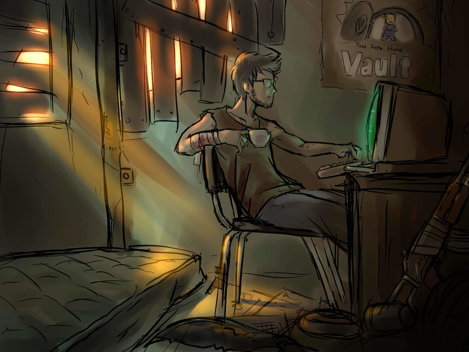 man working in a vault