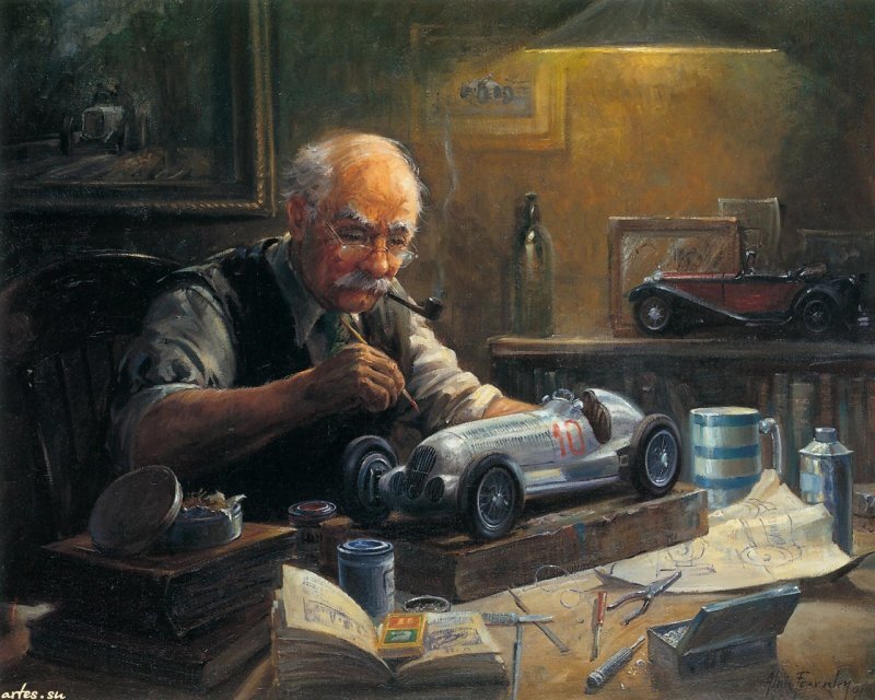 Man Working on Model Car