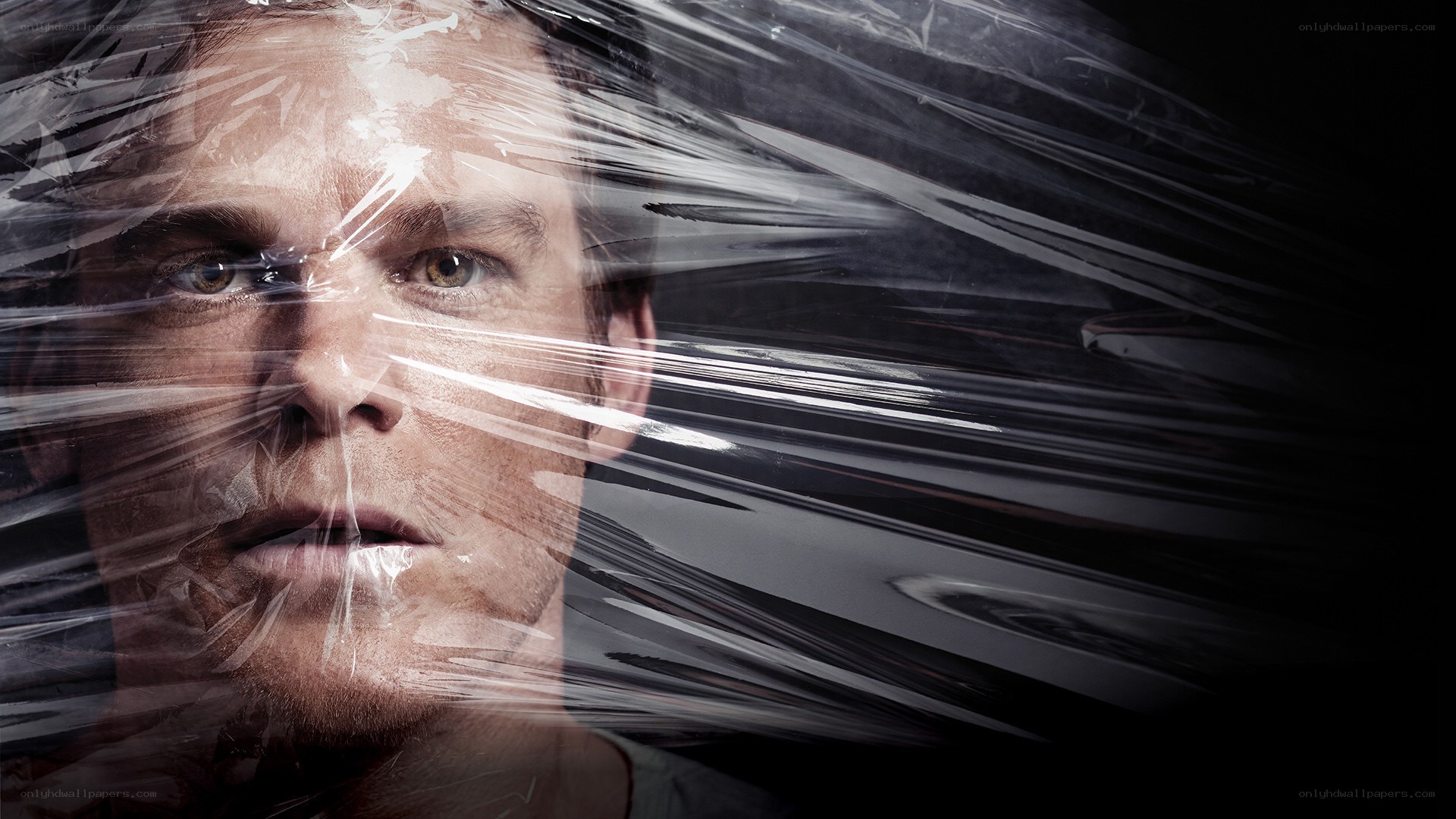 man wrapped in plastic