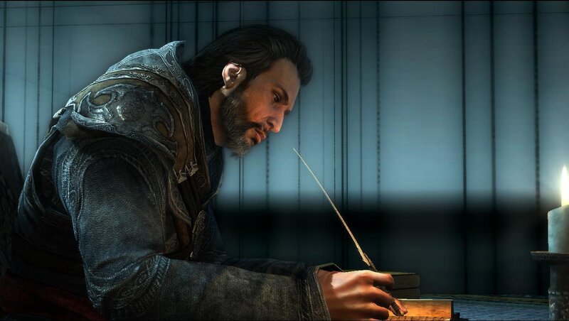 Man Writing at Desk — Gray