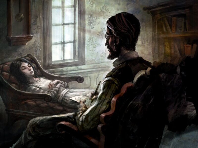 Man Writing by Woman