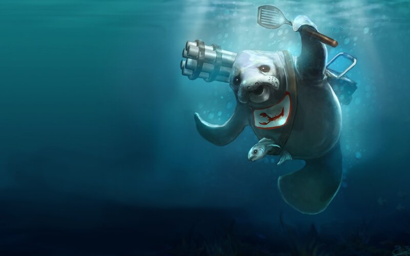 manatee with weapon underwater