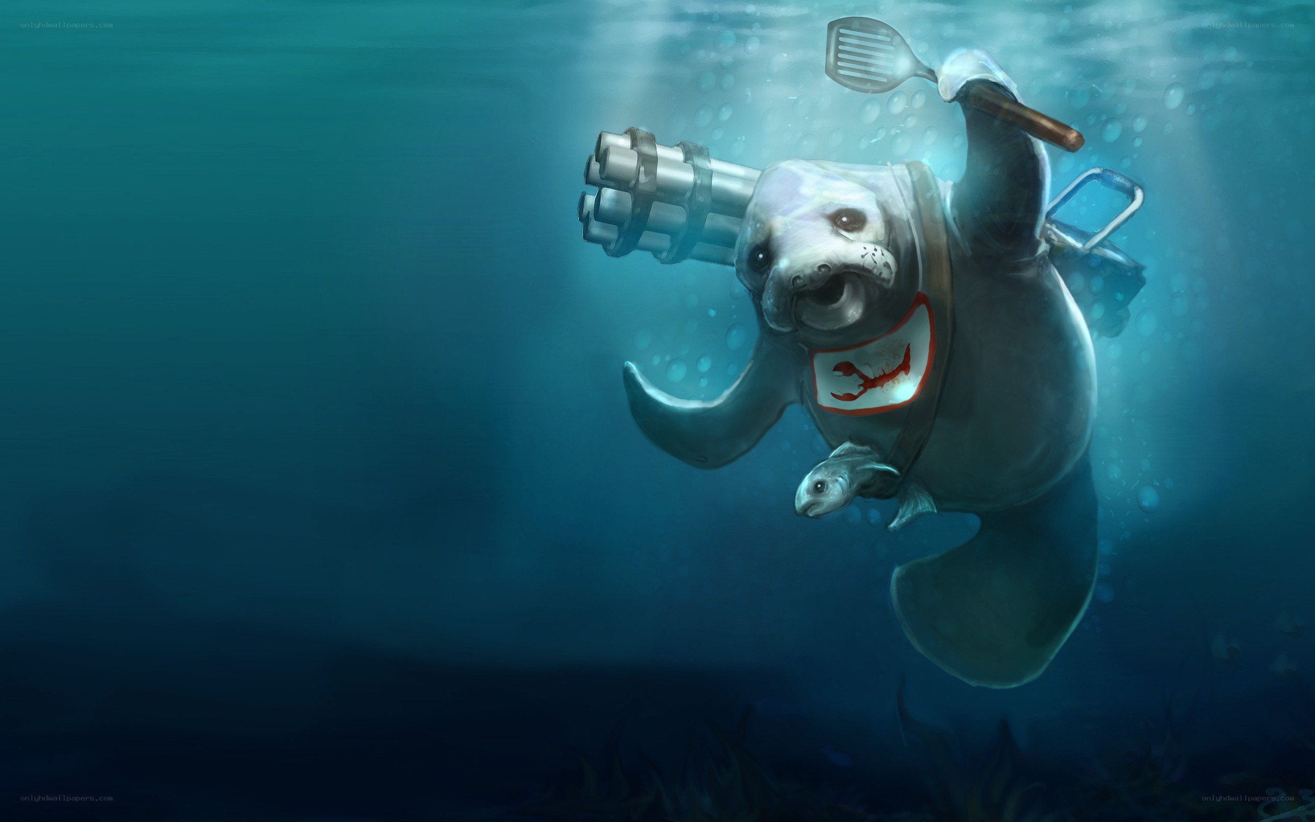 manatee with weapon underwater