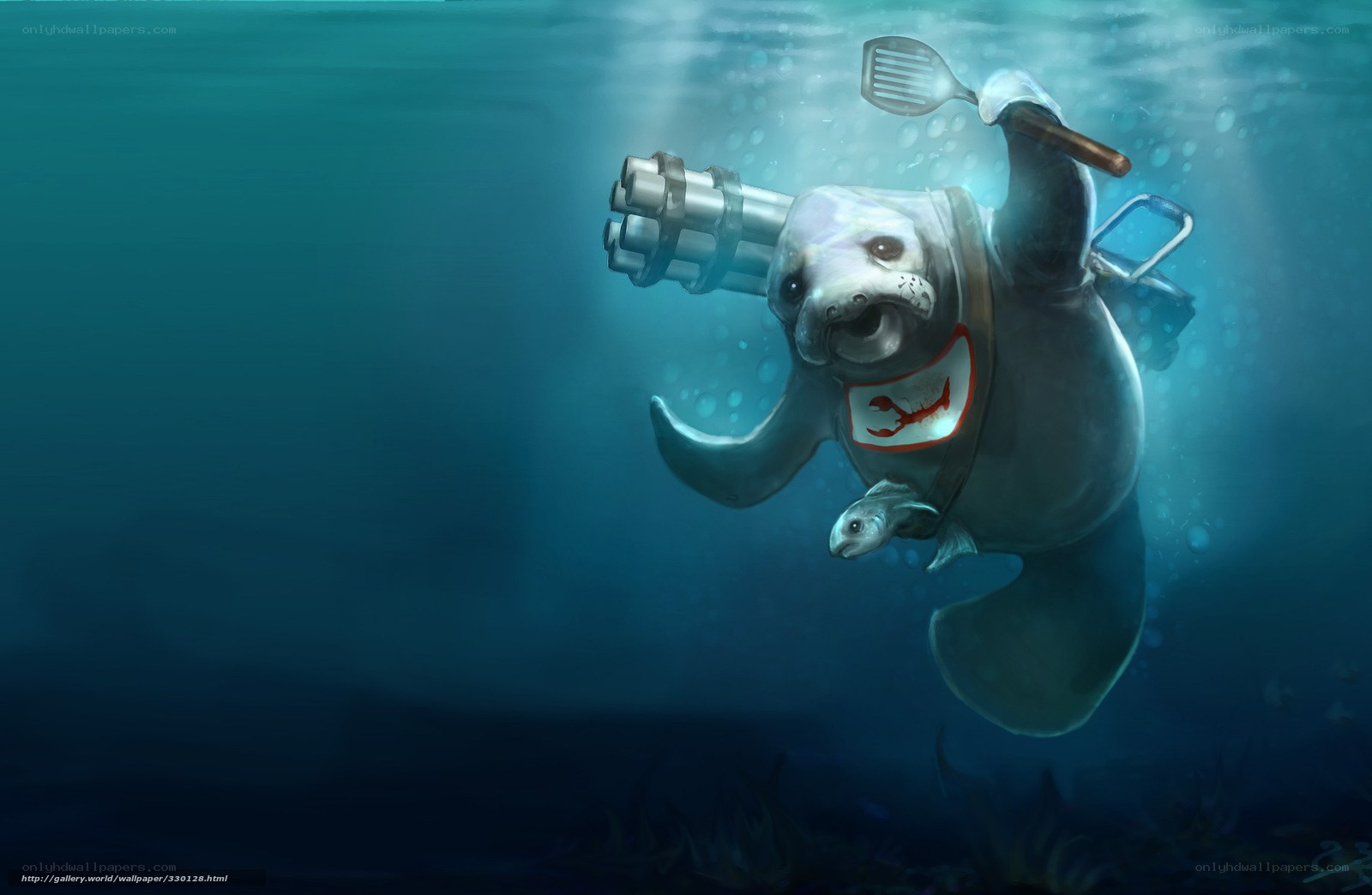 manatee with weapon underwater