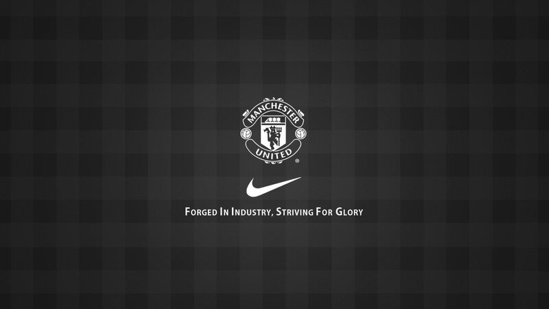 Manchester United Logo — Black, Serious, Minimalist, Nike Swoosh, Text