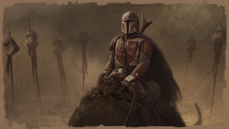 Mandalorian Warrior — Brown, Dramatic, Digital Art