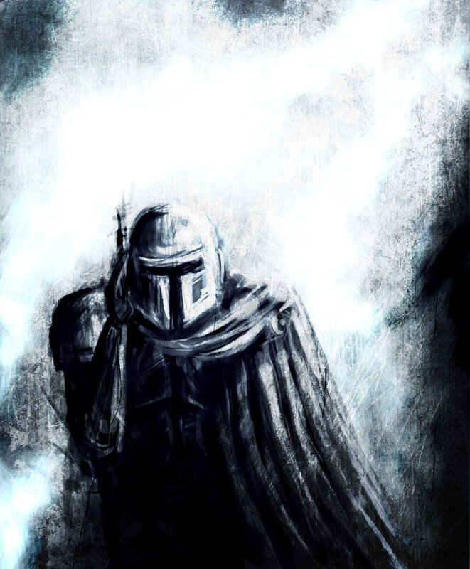 Mandalorian warrior in light