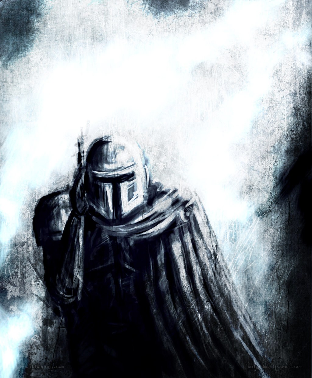 Mandalorian warrior in light
