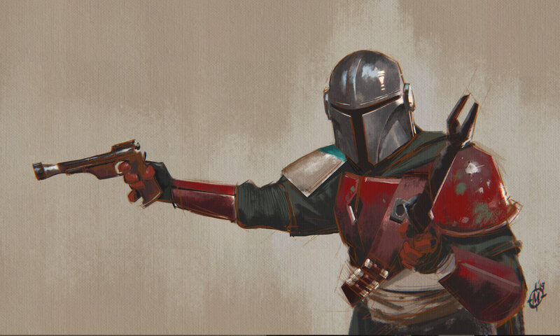 Mandalorian Warrior — Red, Dramatic, Digital Art