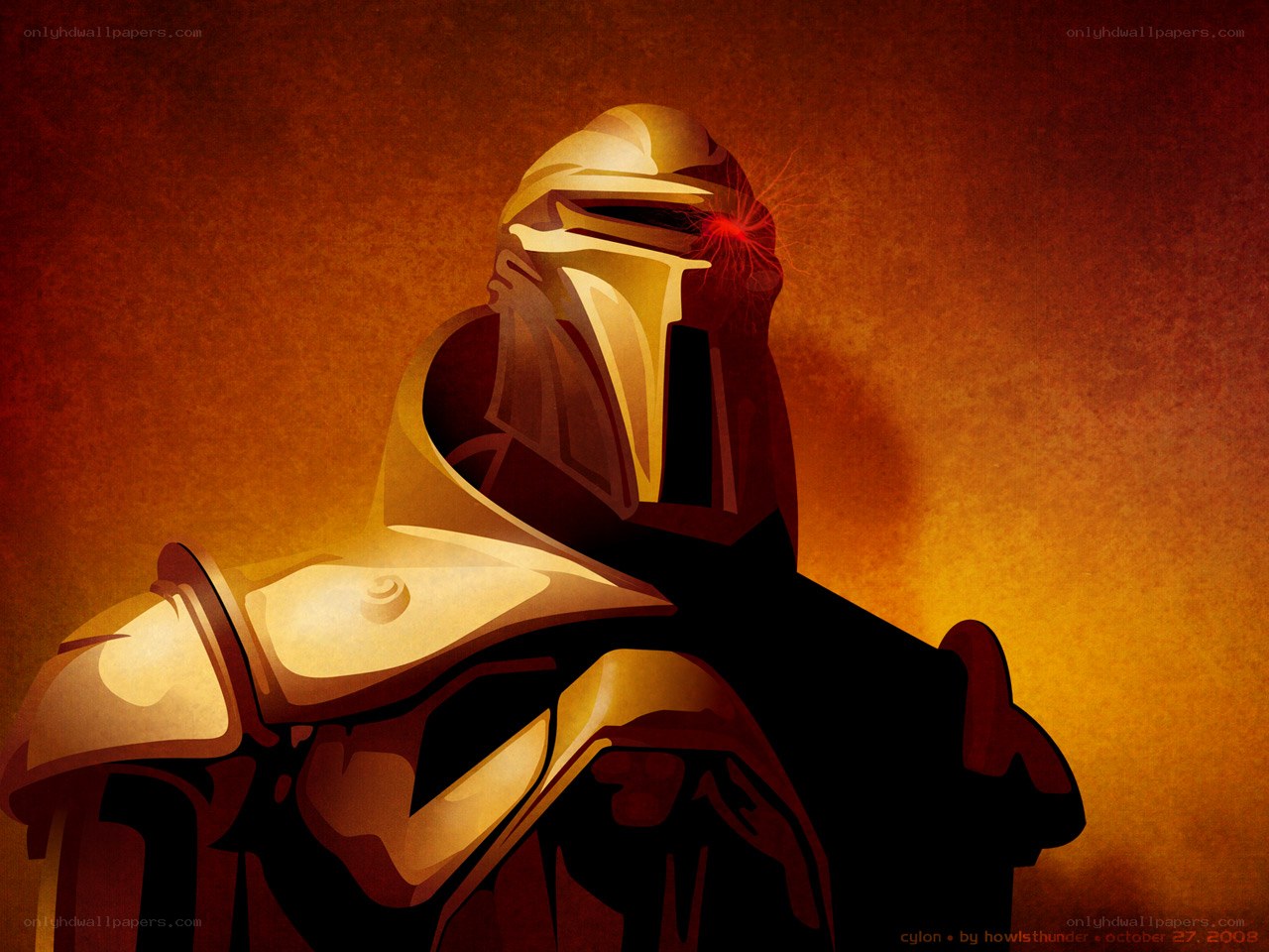 Mandalorian warrior with red eye