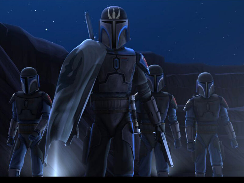 Mandalorian warriors at night