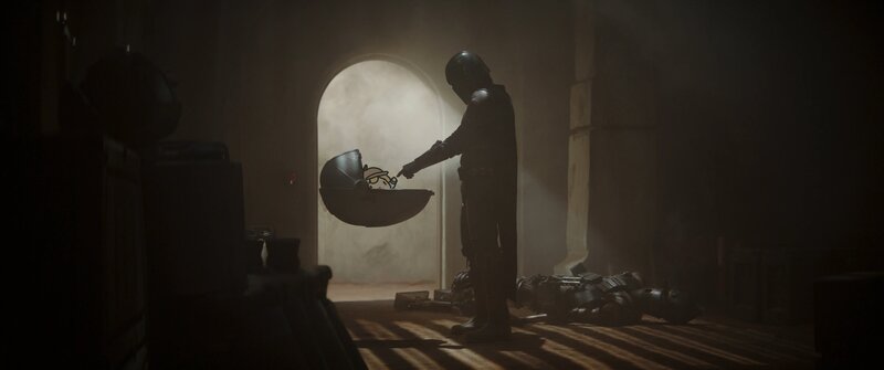 Mandalorian with Child — Black, Dramatic