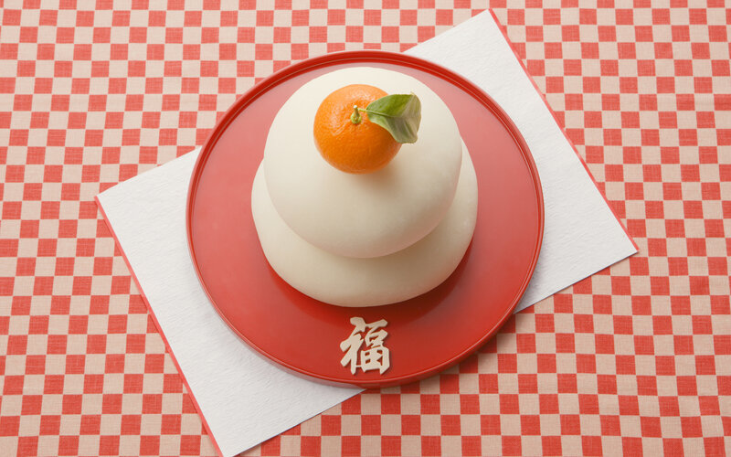 Mandarin orange on rice cake