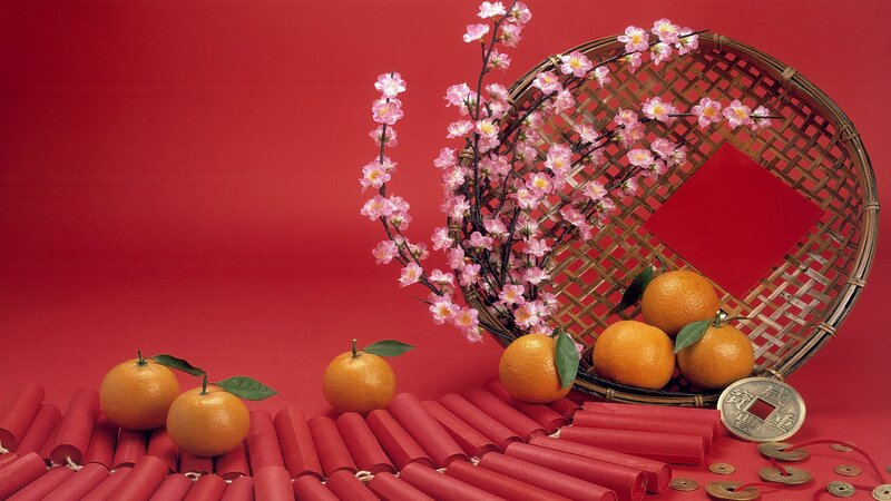 Mandarin Oranges and Firecrackers — Red, Festive