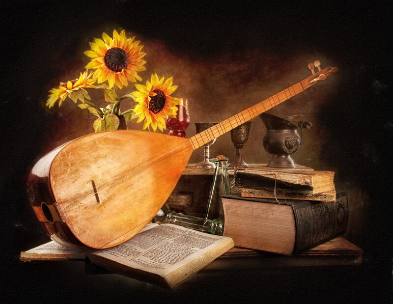 Mandolin with Sunflowers