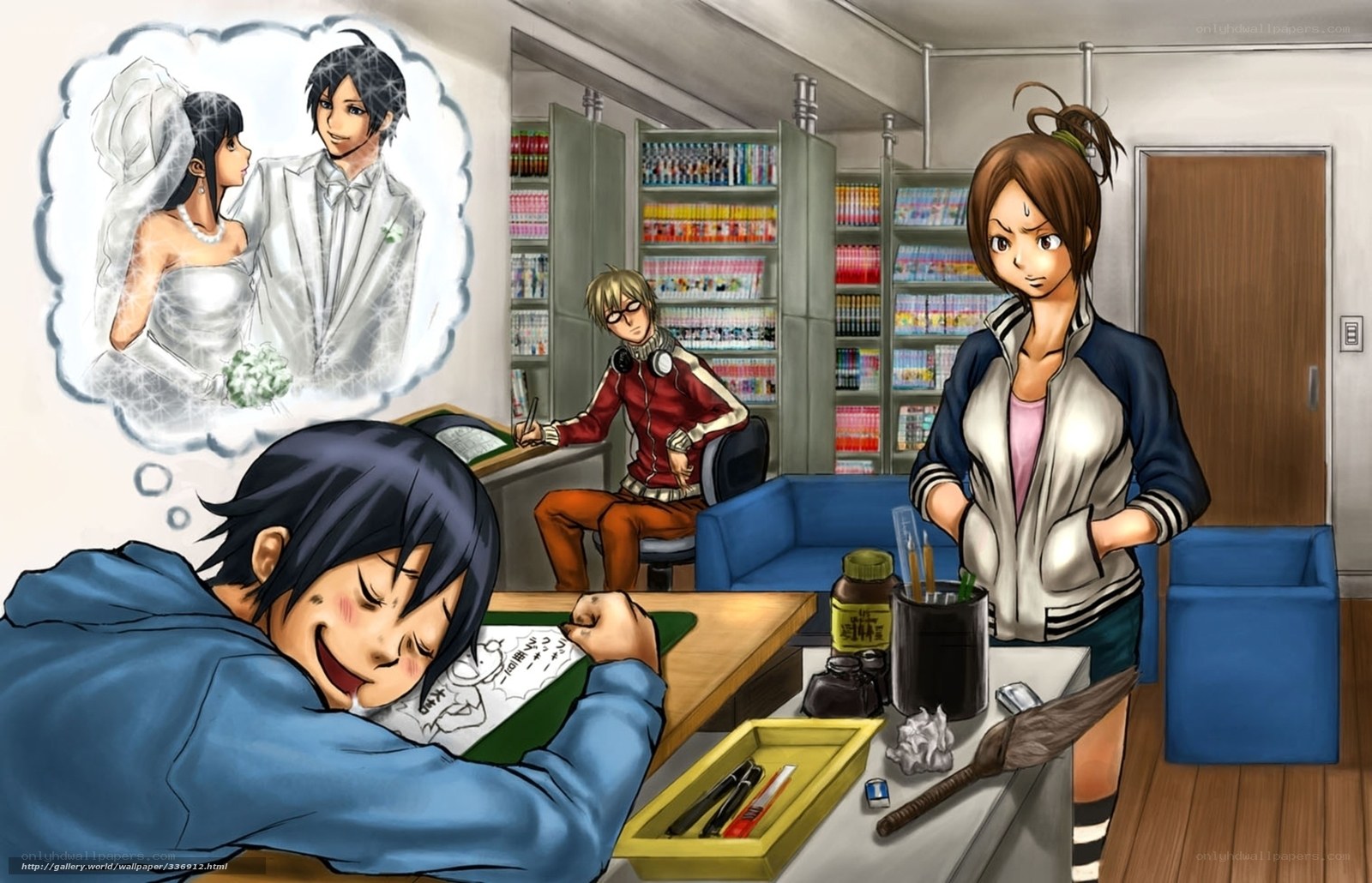 Manga artists in studio