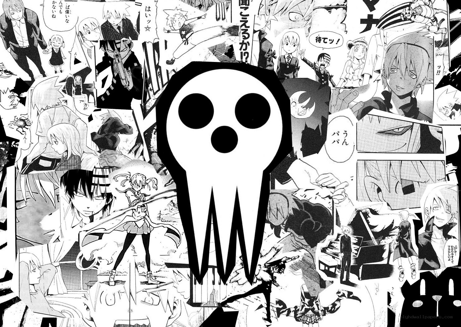 Manga collage with skull symbol