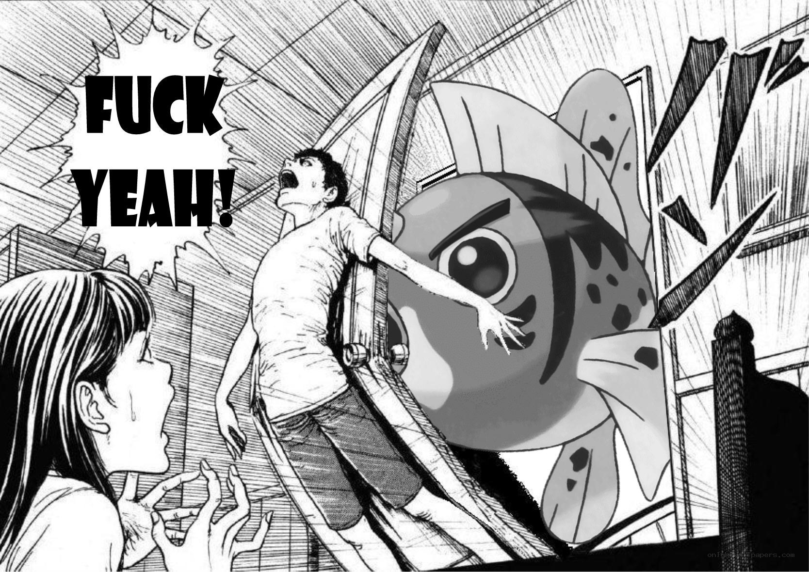manga panel with fish monster