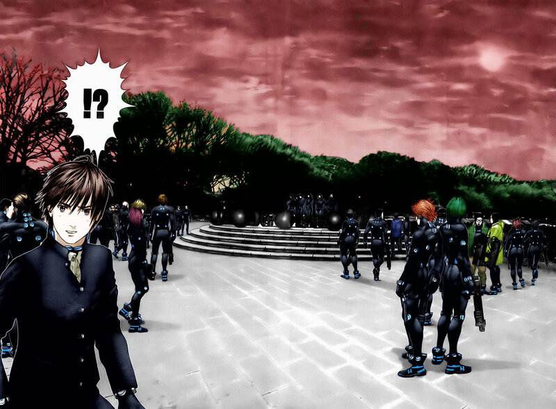 manga scene with crowd