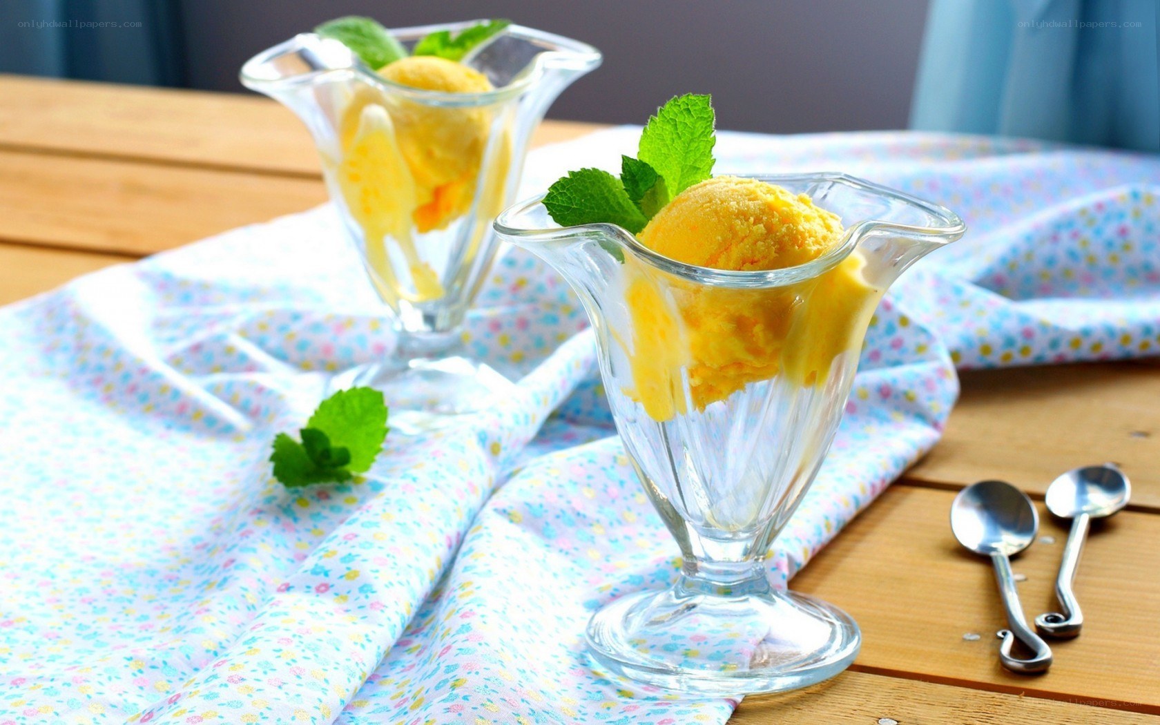 Mango ice cream in glass cups