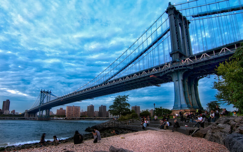Manhattan Bridge at Dusk — Blue, Dramatic