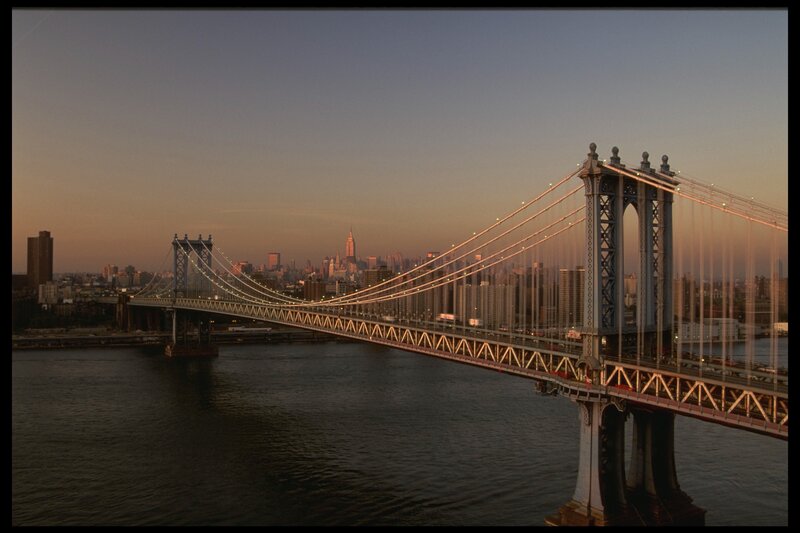 Manhattan Bridge at Dusk — Blue, Serene, Sunset