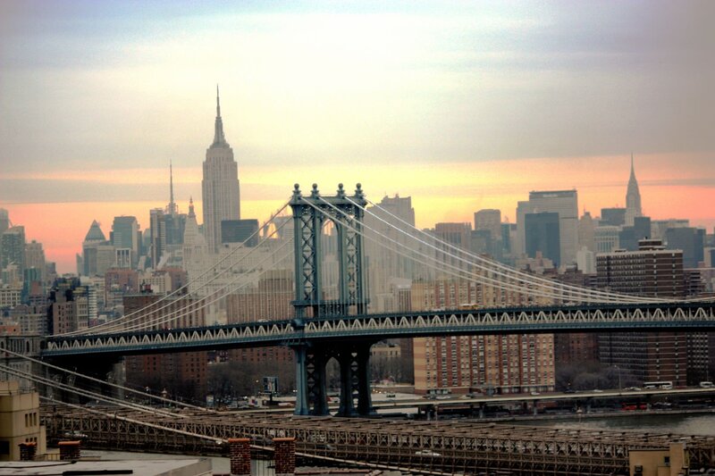 Manhattan Bridge at Dusk — Gray, Dramatic, Sunset