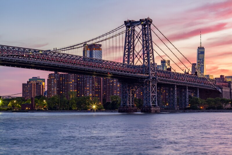 Manhattan Bridge at Dusk — Pink