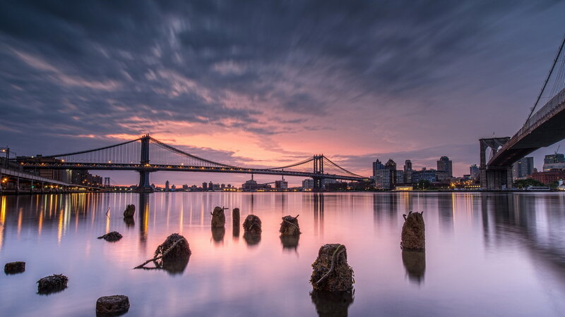 Manhattan Bridge at Dusk — Purple, Serene