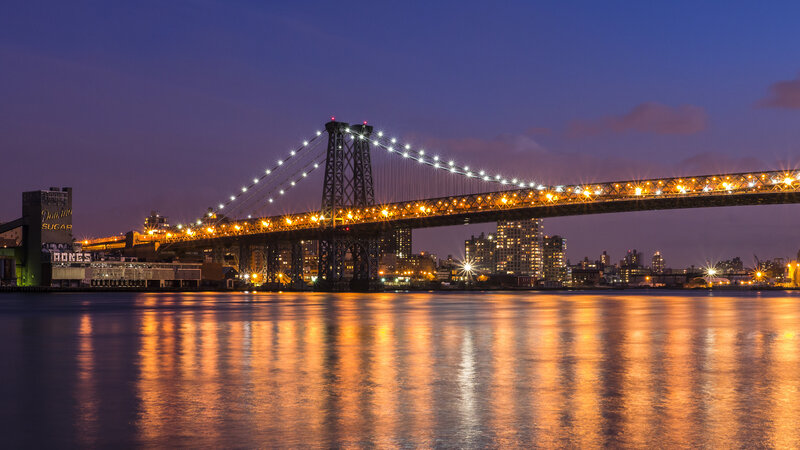 Manhattan Bridge at Night — Blue, Calm