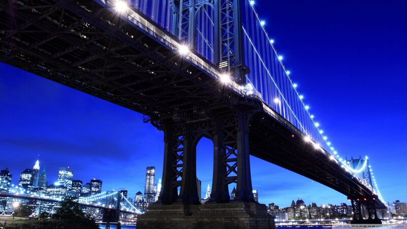 Manhattan Bridge at Night — Blue, Dramatic
