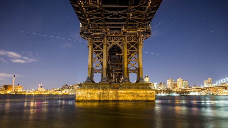 Manhattan Bridge at Night — Blue, Serene