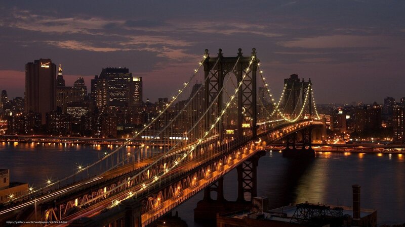 Manhattan Bridge at Night — Dark Blue, Dramatic