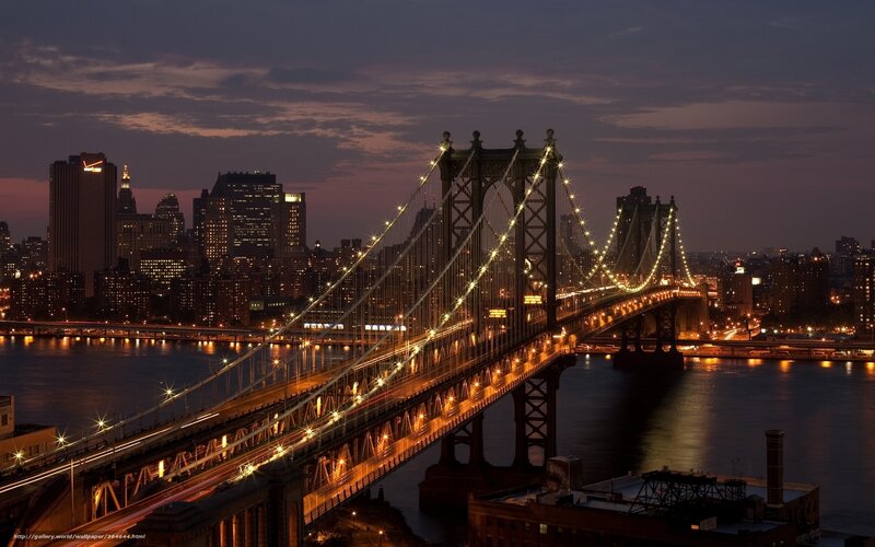 Manhattan Bridge at Night — Dark Blue