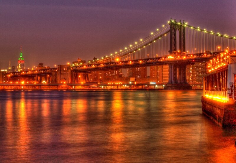 Manhattan Bridge at Night — Orange