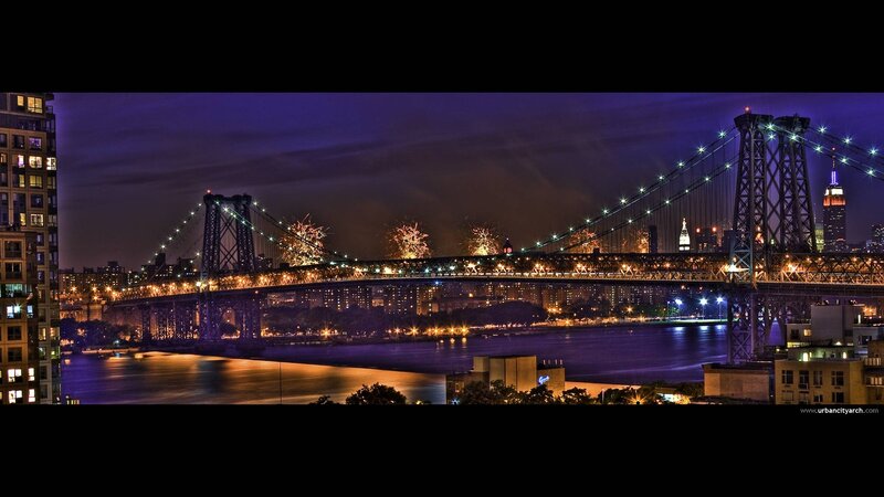 Manhattan Bridge at Night — Purple, Celebratory