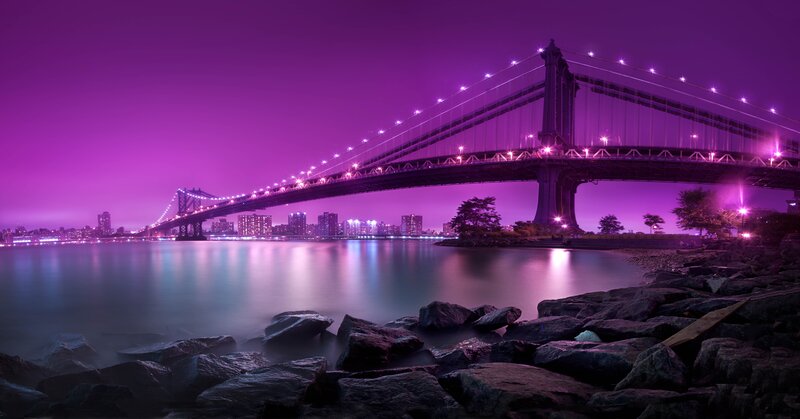 Manhattan Bridge at Night — Purple, Photograph