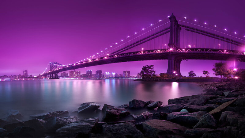 Manhattan Bridge at Night — Purple