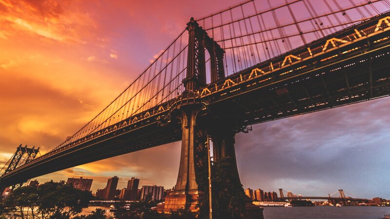 Manhattan Bridge at Sunset — Orange, Dramatic, Photograph