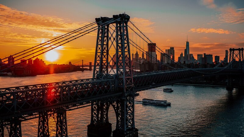 Manhattan Bridge at Sunset — Orange, Dramatic