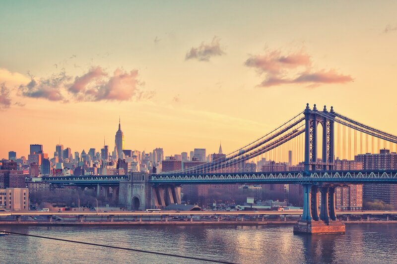 Manhattan Bridge at Sunset — Orange, Serene, Photograph, Skyline